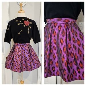 French Connection Metallic Purple and Red Animal Print Party Mini Skater Skirt